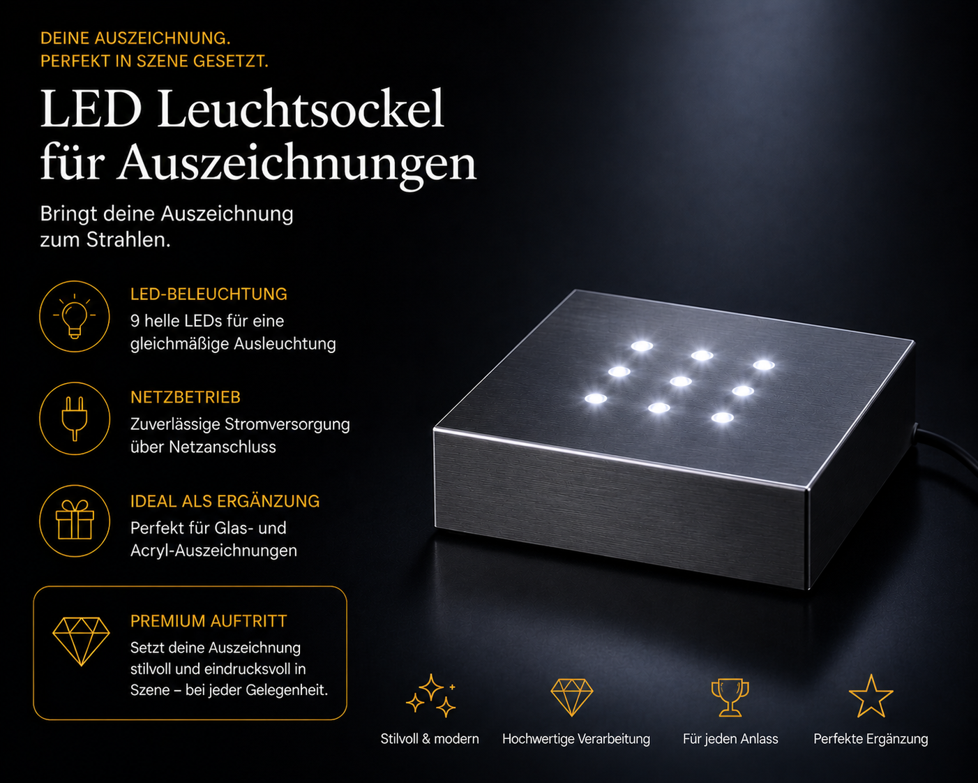 LED Beleuchtung Untersetzer zum schönen Beleuchten der Kristallglas Objekte